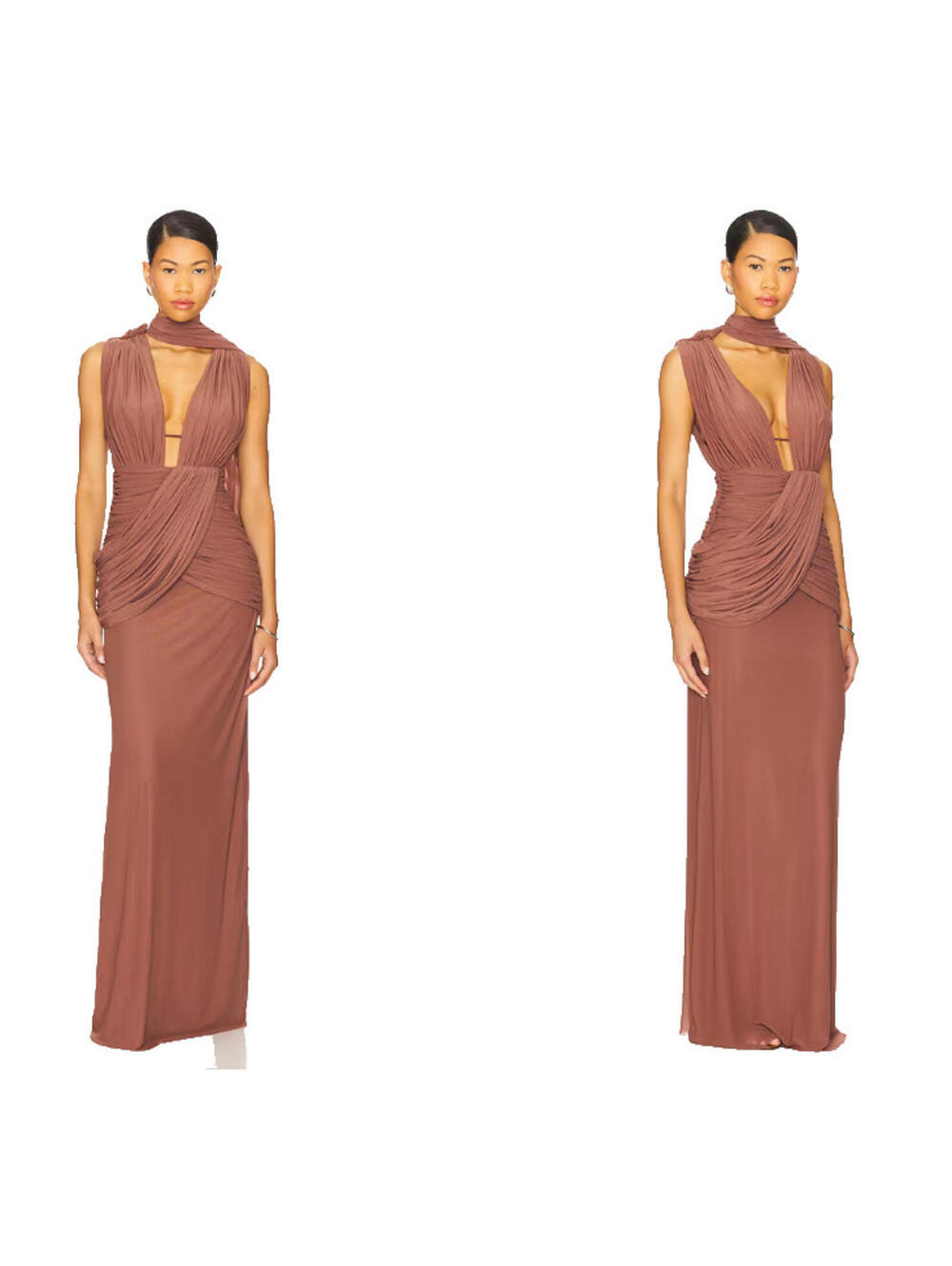 Deme by Gabriella Aurelia Dress mocha Attached scarf  size m $395msrp